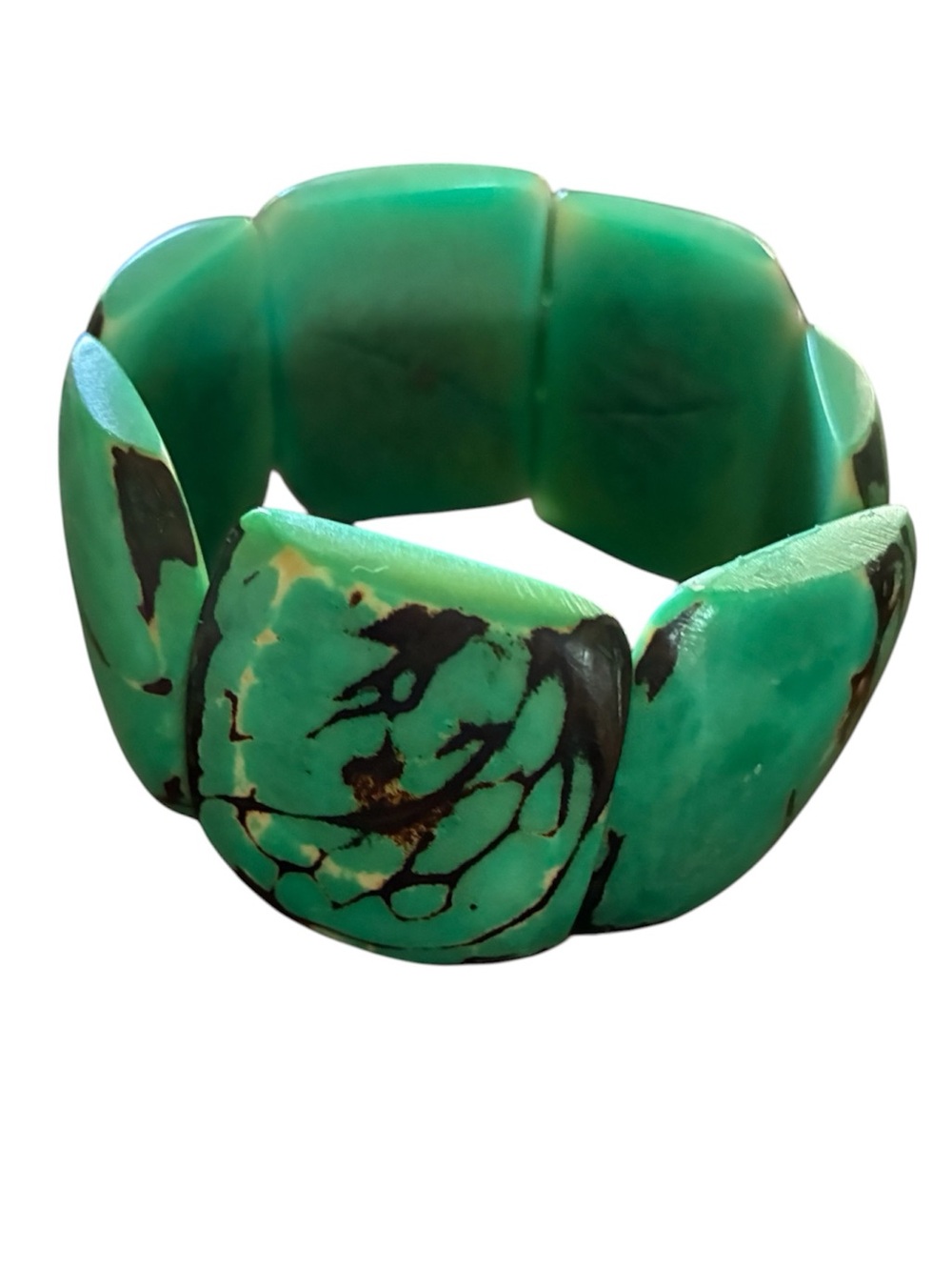 Tagua Green Nut Stretch Bracelet Renewable Unique Sustainable Boho Retro Natural